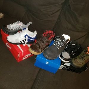 Three pairs of sneakers and 3 boots